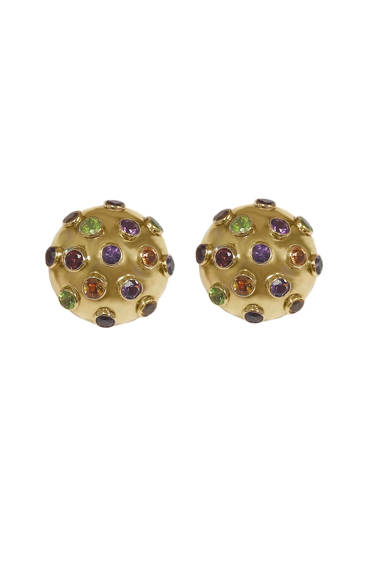 14k Gold Multi Gemstone Sputnik Dome 1&quot; Earrings